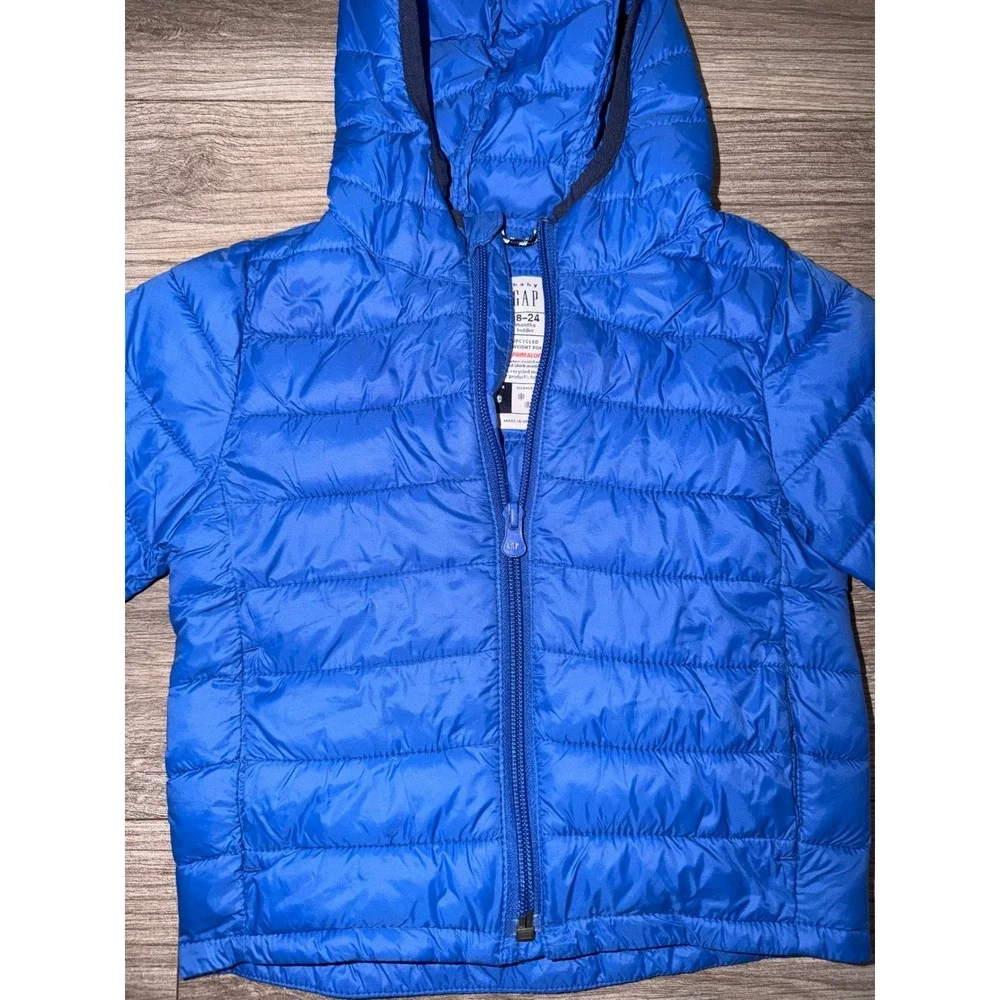 Baby Gap Blue PrimaLoft Lightweight Puffer Jacket‎ Hooded Coat 18-24 Months M2